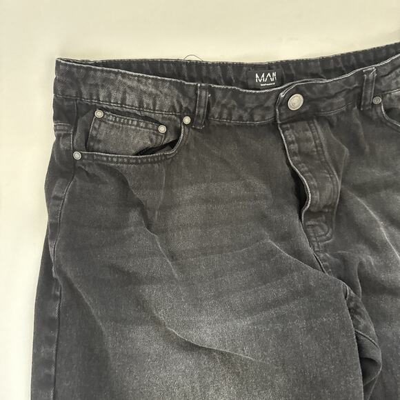 Boohoo Jeans Men’s 40x34 Black Denim Pants Distressed Skater BUTTON FLY - Picture 4 of 10